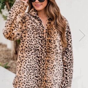 Pink lily cheetah half zip